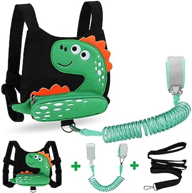 Accmor 3 in 1 Toddler Harness LeashBaby Anti Lost Wrist Link, Cute Dinosaur Child Safety Harness Tether, Kids Walking Wristband Assistant Strap Belt for Parent Boys Outdoor Activity (Black.