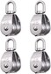 Rocaris 4 Pack M25 Double Pulley Block Stainless Steel 304 Wire Rope Crane Double Wheel Swivel Lifting Rope Pulley Block.