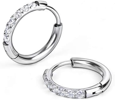 Showself Hypoallergenic Unisex Surgical Steel Small Cubic Zirconia Huggie Hoop Earring, Color Gold - Silver - Rose Gold - Black - Rainbow, Size 6mm- 12mm Safe for Sensitive Ear.