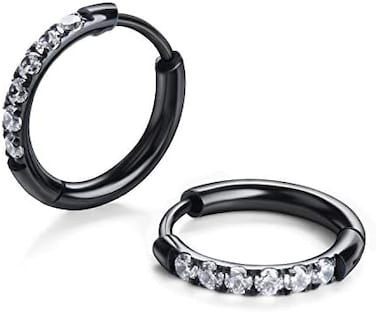 Showself Hypoallergenic Unisex Surgical Steel Small Cubic Zirconia Huggie Hoop Earring, Color Gold - Silver - Rose Gold - Black - Rainbow, Size 6mm- 12mm Safe for Sensitive Ear.