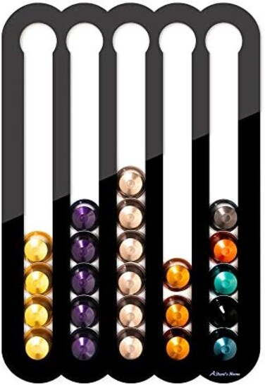 Demi's Home Adhesive Coffee Pod Holder for Nespresso Original Capsules (Measure Before Purchase- Suitable to be Mounted Inside/Under the Cabinet or on the Wall (Black.