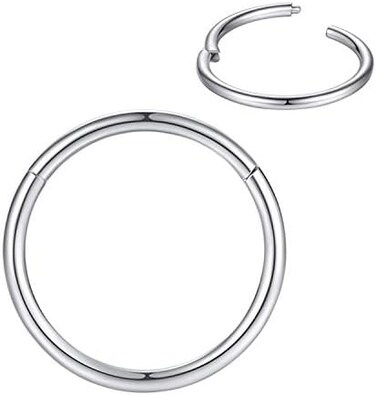 FOLLOWMOON 316L Surgical Steel Nose Rings Hoop Septum Clicker Hinged Segment Ring Lip Ear Piercing Earrings for Cartilage Helix Tragus Conch Rook 20g 18g 16g 14g 12g 10g 8g,Inner Diameter 5mm to 22mm.