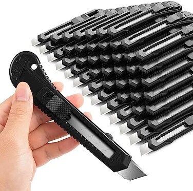 DIYSELF 30 Pack Utility Knife Box Cutter Black (18mm Wide Blade CutterRetractable, Compact, Extended Use for Heavy Duty Office, Home, Arts Crafts, Hobby.