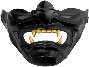 Vercico Verceco Oni Samurai Mask Half Face Japanese Warrior Mask Ghost Warrior Character Masks Novelty Halloween Party Cosplay Costume Cool Halloween Cosplay Prop for Boys Girls Adults Kids Party Acce
