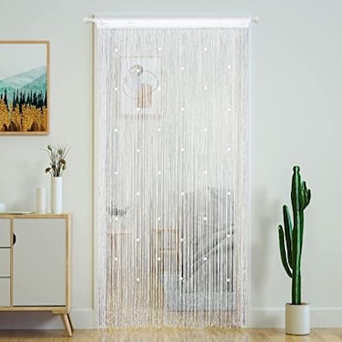 YaoYue Beaded Curtain Door String Curtains for Doorway Tassels Beads Hanging Fringe Hippie Room Divider Window Hallway Entrance Wall Closet Bedroom Privacy Decor (39&times;79in/100&times;200cm, White.
