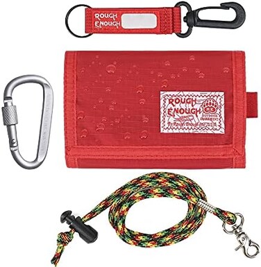 RE ROUGH ENOUGH Kids Wallet for Boys Girls Teen Neck Lanyard Wallet with Keychain Cordura Red.