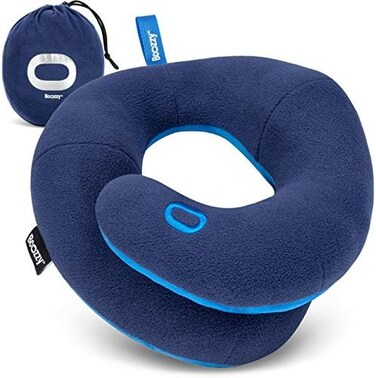 BCOZZY 8-12 Y/O Kids Travel Pillow for CarAirplane, Soft Kids Neck Pillow for Traveling in Car Seat, Provides Double Support for Toddlers HeadChin in Road Trips, Washable, Medium Size, Navy.