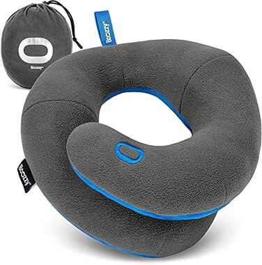 BCOZZY 8-12 Y/O Kids Travel Neck Chin Supporting Pillow for Traveling in a Car seat, Provides Double Support for Toddlers in Road Trips, Must Have Travel Essential, Carry Bag, Medium Size, Gray.