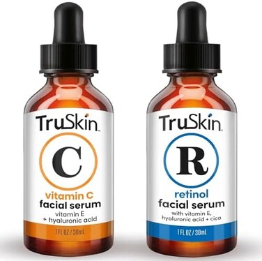TruSkin Face Serum Duo &ndash; Retinol Serum for FaceVitamin C Serum &ndash; Anti Aging Skin Care Set for Women &ndash; Skin Care for Bright, Smooth,Firm Skin &ndash; 1 fl oz, 2 Bottles.