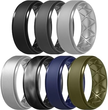 Egnaro Inner Arc Ergonomic Breathable Design, Silicone Rings Mens with Half Sizes, 7 Rings / 4 Rings / 1 Ring Rubber Wedding Bands, 8. 5mm Wide-2mm Thick.