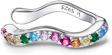 Kokoma Colorful CZ Wave Ear Cuffs Cartilage Earrings S925 Sterling Silver Delicate Rainbow Crystal Rhinestone Non-Piercing Clip On Wrap Earring Hypoallergenic Jewelry Gifts for Women Girls, Crystal, C