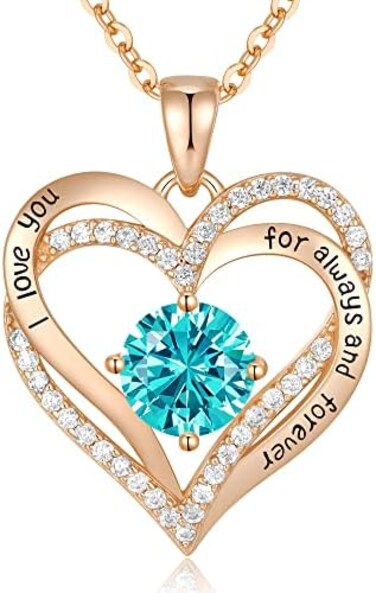 CDE Forever Love Heart Women Necklace 925 Sterling Silver Rose Gold Plated Birthstone Pendant Necklaces for Women with Cubic Jewelry Gifts Birthday Gift for Mom Women Wife Girls Her, Cubic Zirconia,.
