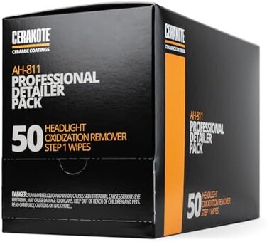 CERAKOTE Ceramic Headlight Restoration Professional Detailer Pack (50 Step 1 Oxidation Removing Wipes- Easily Remove Oxidation from Old and Faded Headlights.