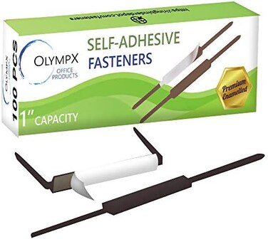 Olympx 100 Pcs of 1&rdquo; Capacity Premium Self Adhesive Prong Paper Fastener Bases, 2. 75 Inch Center for Paper File Clip Folder Accessories, 100 per Box.