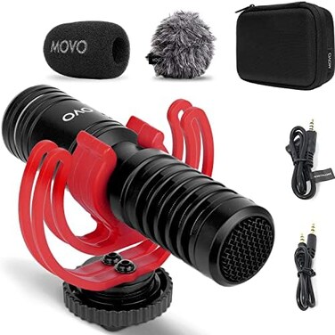 ميكروفون فيديو خارجي Movo VXR10-PRO للكاميرا مع حامل امتصاص الصدمات Rycote Lyre - ميكروفون بندقية صغير الحجم بدون بطارية متوافق مع كاميرات DSLR وهواتف iPhone و Android الذكية.