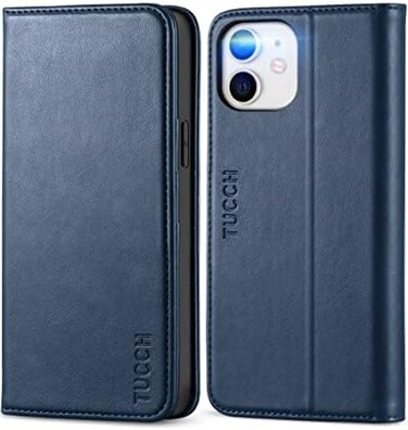 TUCCH Case for iPhone 12 Pro/iPhone 12 5G, PU Leather Folio Case Wallet with [Kickstand] [Card Slot] Cover [Protective TPU Interior Case] Compatible with iPhone 12 /iPhone 12 Pro 6. 1-inch, Dark Blue.
