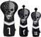 caiobob mytag Golf Skull Skeleton Head Cover Golf Club Black Leather Headcovers Set Fits Driver Fairway Wood Hybrid Utility Putter Iron Wedge Headcover.