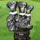 caiobob mytag Golf Skull Skeleton Head Cover Golf Club Black Leather Headcovers Set Fits Driver Fairway Wood Hybrid Utility Putter Iron Wedge Headcover.