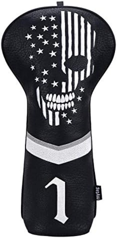 caiobob mytag Golf Skull Skeleton Head Cover Golf Club Black Leather Headcovers Set Fits Driver Fairway Wood Hybrid Utility Putter Iron Wedge Headcover.