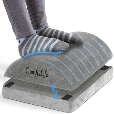 ComfiLife Foot Rest for Under Desk at Work &ndash; Adjustable Memory Foam Foot Rest for Office ChairGaming Chair &ndash; Ergonomic Design for BackHip Pain Relief (Gray.