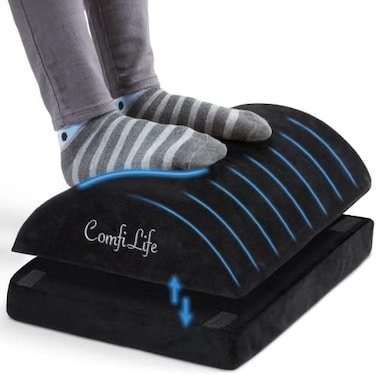 ComfiLife Foot Rest Under Desk for Office Use &ndash; Adjustable Height Memory Foam Foot Stool Under Desk for Office ChairGaming Chair &ndash; Ergonomic Under Desk Foot Rest for BackHip Pain Relief (Black.