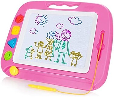 SGILE Large Magnetic Drawing Board - 4 Colors 16&times;13in Writing Painting Doodle Pad with 4 Stamps for Toddlers, Learning Educational Toy Etch Sketch Gift for 36Month Kids Girls Boys, Pink.