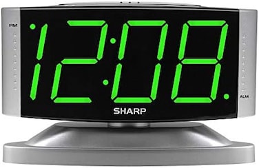 Sharp Home LED Digital Alarm Clock &ndash; Swivel Base - Outlet Powered, Simple Operation, Alarm, Snooze, Brightness Dimmer, Big Green Digit Display, Silver Case.