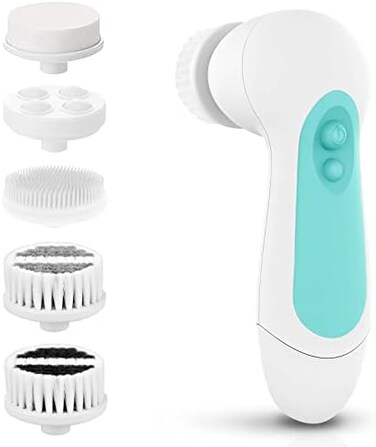 CLSEVXY (Cyan- Waterproof Facial Cleansing Spin Brush Set with 3 Exfoliating Brush Heads - Complete Face Spa System - Advanced Microdermabrasion for Gentle Exfoliation and Deep Scrubbing(Cyan.