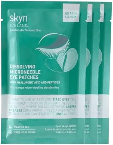 skyn ICELAND Dissolving Microneedle Eye Patches with Hyaluronic AcidPeptides: to Hydrate, Firm and Smooth Fine Lines, 3 Pairs.