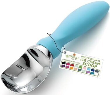 Spring Chef Ice Cream Scoop with Soft Grip Handle, Professional Heavy Duty Sturdy Scooper, Premium Kitchen Tool for Cookie Dough, Gelato, Sorbet, Aqua Sky.