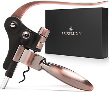 مجموعة هدايا فتاحة زجاجات النبيذ Luxiluxy Rabbit - مجموعة فتاحات رافعة شديدة التحمل مع قاطع رقائق معدنية، وسدادة زجاجات، وحامل فتاحة، وحلزون إضافي [هذا الموديل لعام 2021 لا ينكسر].
