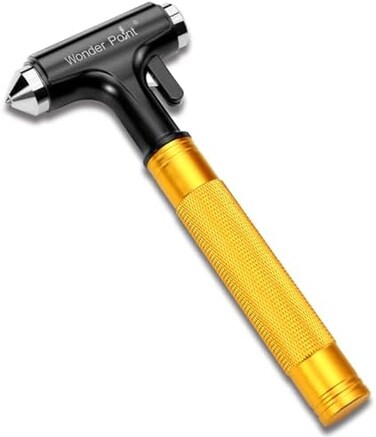 WONDER POINT PERFACE Premium Car Safety Hammer - Emergency Escape Tool with Car Window Breaker and Seat Belt Cutter, Life Saving Survival Kit with Heavy Carbon Steel and Hardened Sharp (Yellow.