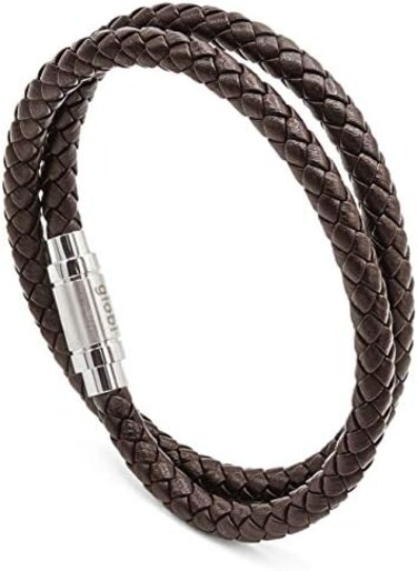 globi Leather Bracelet For MenGenuine Wrap Braided Leather Cuff Bangle Bracelet with Magnetic Stainless Steel Clasp For Men/Women.