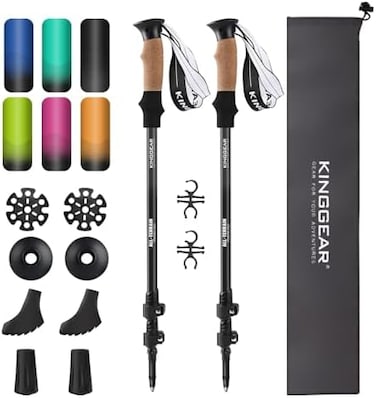 KINGGEAR Walking Sticks - Adjustable Hiking Poles, Trekking Poles with Quick Flip Lock, Lightweight Collapsible, Durable 7075 Aluminum, Natural Anti-Sweat Cork Grips, All Terrain.