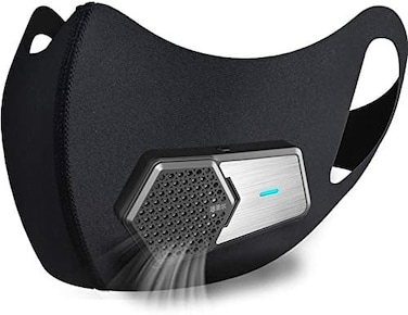 RSenr Fashion Powered Wearable Air Purifying Maskes with Filter,Washable,Rechargeable and Replaceable filter,for Work Protection,Running, Outdoor Sports(Black.