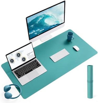 YSAGi Non-Slip Desk Pad, Waterproof PVC Leather Desk Table Protector, Ultra Thin Large Mouse Pad, Easy Clean Laptop Desk Writing Mat for Office Work/Home/Decor(Green Blue, 35. 4" x 17".