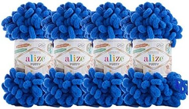 Alize 4 skn/Ball Puffy Baby Big Loop Blanket Yarn 100% Micropolyester Soft Yarn 400gr 39. 3 yds (141-Royal Blue.