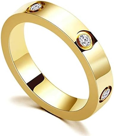 PDWZNBA Love Friendship Ring 18K Gold Silver Rose Plated Cubic Zirconia Stainless Steel Promise Ring Wedding Band Jewelry Birthday Gifts for Women.