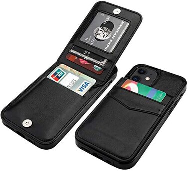 KIHUWEY Compatible with iPhone 12 Compatible with iPhone 12 Pro Case Wallet with Credit Card Holder, Premium Leather Magnetic Clasp Kickstand Heavy Duty Protective Cover 6. 1 inch(Black.