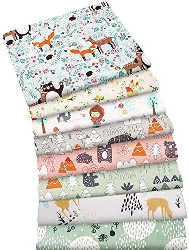 Aubliss 8pcs Fat Quarter Fabric Bundles Quilting Cotton Craft Fabric Pre-Cut Squares Sheets for Patchwork Sewing Quilting Crafting,40cm x 50cm(Forest.