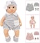 DC-BEAUTIFUL 6 Set Clothes Gift for Infant, Girl Baby, 14 Inch -18 Inch Includes Doll Outfits Dress Hat Socks, Total 14 Pcs Onesies Clothes Pajamas Costumes.