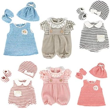 DC-BEAUTIFUL 6 Set Clothes Gift for Infant, Girl Baby, 14 Inch -18 Inch Includes Doll Outfits Dress Hat Socks, Total 14 Pcs Onesies Clothes Pajamas Costumes.