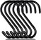 DINGEE 6 Inch Heavy Duty S Hooks, Large S Hooks for Hanging Plants, Vinyl Coated S Hooks 6 Pack Sturdy Non Slip Black S Hooks for Hanging Closet,Bird Feeders,Kitchen,Large Object,Garden Tools.