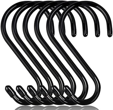 DINGEE 6 Inch Heavy Duty S Hooks, Large S Hooks for Hanging Plants, Vinyl Coated S Hooks 6 Pack Sturdy Non Slip Black S Hooks for Hanging Closet,Bird Feeders,Kitchen,Large Object,Garden Tools.