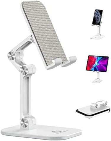 OCYCLONE Phone Stand, Adjustable Height and Angle Cell Phone Stand for Desk Foldable Holder, Taller iPhone Stand Compatible 4-11 Inch All Mobile Phone/iPad/Tablet - White.