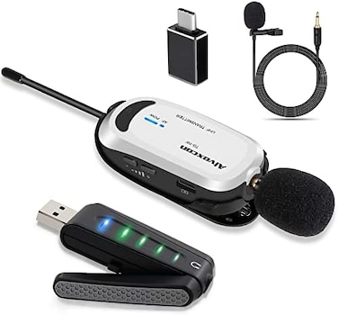 Alvoxcon Wireless Lapel Microphone for Computer, USB lavalier Mic System for Android, PC, Laptop, Speaker, Podcasting, Vlog, YouTube, Conference, Vocal Recording, Gaming (with Monitor Jack.