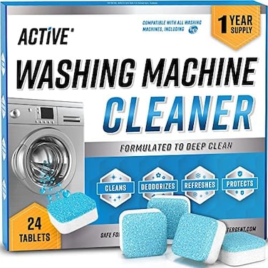 ACTIVE Washing Machine Cleaner Descaler 24 Pack - Deep Cleaning Tablets For HE Front LoaderTop Load Washer, Septic Safe Eco-Friendly Deodorizer, Clean Inside Drum And Laundry Tub Seal 12 Month Supply.