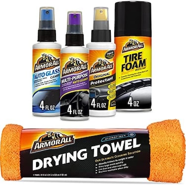 Armor All Car Wash and Car Interior Cleaner Kit, Includes Towel, Tire Foam, Glass Spray, Protectant Spray and Cleaning Spray, Multicolor, 5 Count (Pack of 1.