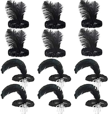 Tongcloud 12pcs 1920s Flapper Headband, Costume Flapper Headpiece for Women, Feather Headband for Gatsby Theme Party.
