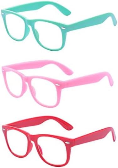 ALWAYSUV 3 Pack Blue Light Computer Reading/Gaming Blocking Glasses Transparent Lens Eyewear For Kids, Set2, Medium.
